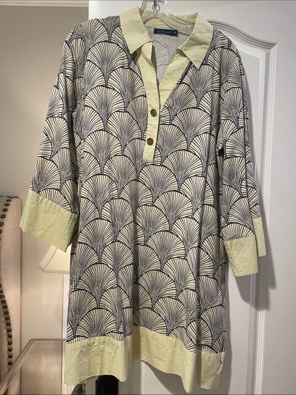 La Plage Navy & Cream Long Sleeve Printed Tunic Dress